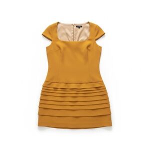 Made in Italy Elegant Mustard Cap Sleeve ruffle a line Dress size M
